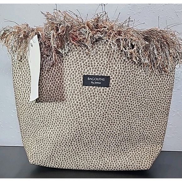 New Bagolitas Medium Fringe Tweed Natural Purse Bag‎ Art-to-Wear Lagenlook - Picture 2 of 7